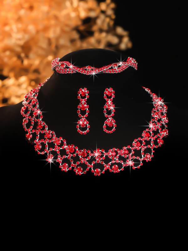 Set ogrlice i naušnica s umjetnim kristalima, Rhinestone privjesak, geometrijski dizajn, twist lanac