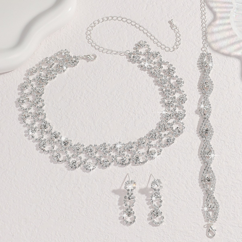 Set ogrlice i naušnica s umjetnim kristalima, Rhinestone privjesak, geometrijski dizajn, twist lanac