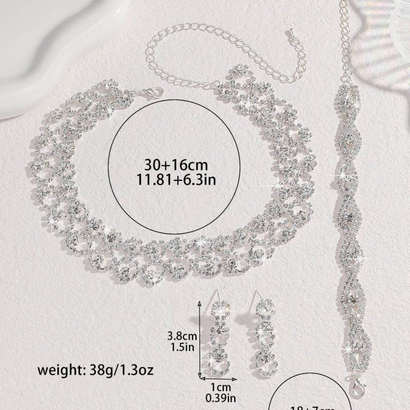 Set ogrlice i naušnica s umjetnim kristalima, Rhinestone privjesak, geometrijski dizajn, twist lanac