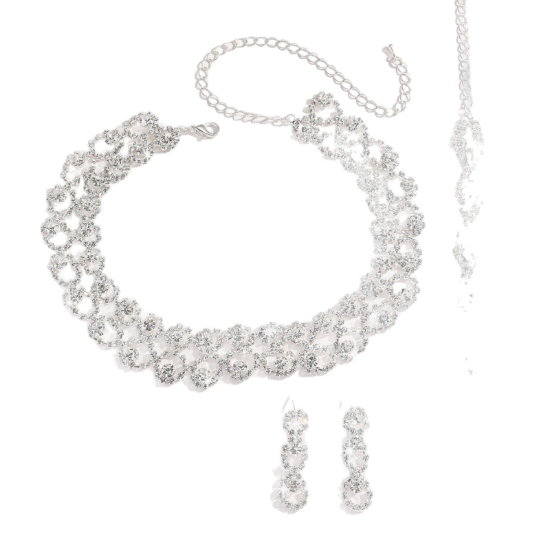 Set ogrlice i naušnica s umjetnim kristalima, Rhinestone privjesak, geometrijski dizajn, twist lanac