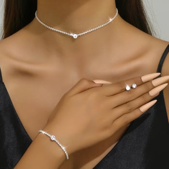 Set nakita s rhinestones: naušnice, ogrlica i dodaci za ruku; minimalistički stil, dijamantna obrada, uzorak zvijezda/sunce i mjesec/kosmos