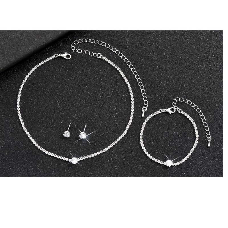 Set nakita s rhinestones: naušnice, ogrlica i dodaci za ruku; minimalistički stil, dijamantna obrada, uzorak zvijezda/sunce i mjesec/kosmos