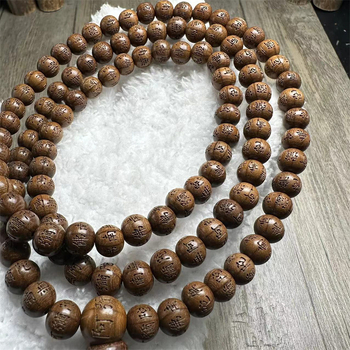 Унисекс дървена гривна с 108 мъниста Amitabha Buddha, драконова резба, произход Чанша, есен 2024