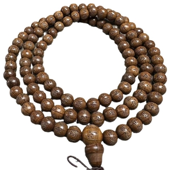Унисекс дървена гривна с 108 мъниста Amitabha Buddha, драконова резба, произход Чанша, есен 2024
