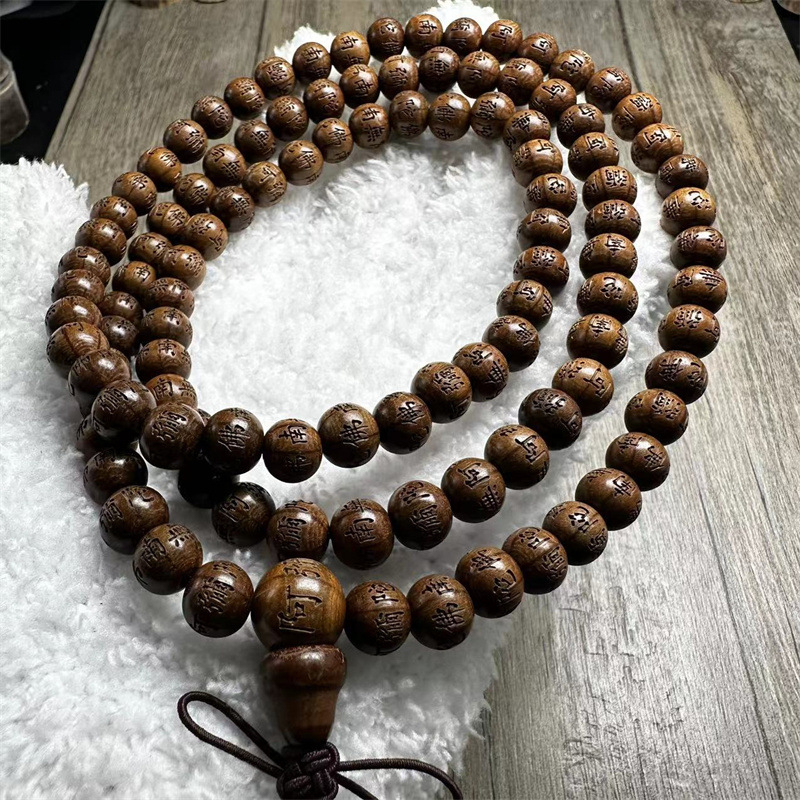 Унисекс дървена гривна с 108 мъниста Amitabha Buddha, драконова резба, произход Чанша, есен 2024