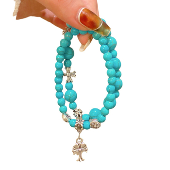 Гривна с тюркоаз и сплавни вставки от изкуствени камъни, винтидж стил, ръчна изработка