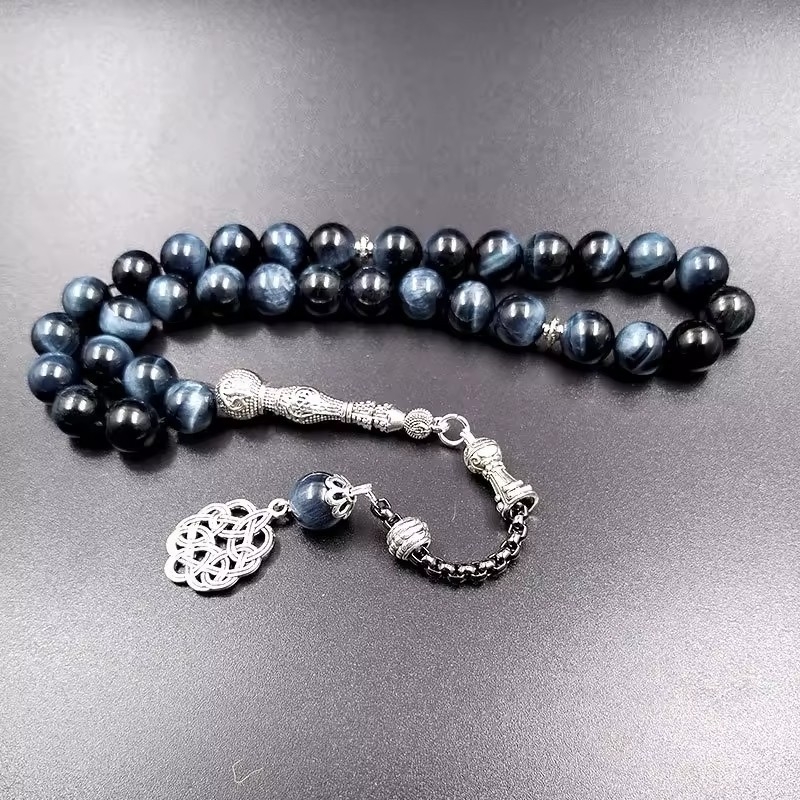 Браслет Tasbih, мюсюлмански молитвени мъниста, 33 агатовi мъниста, ръчна изработка, унисекс, геометричен дизайн