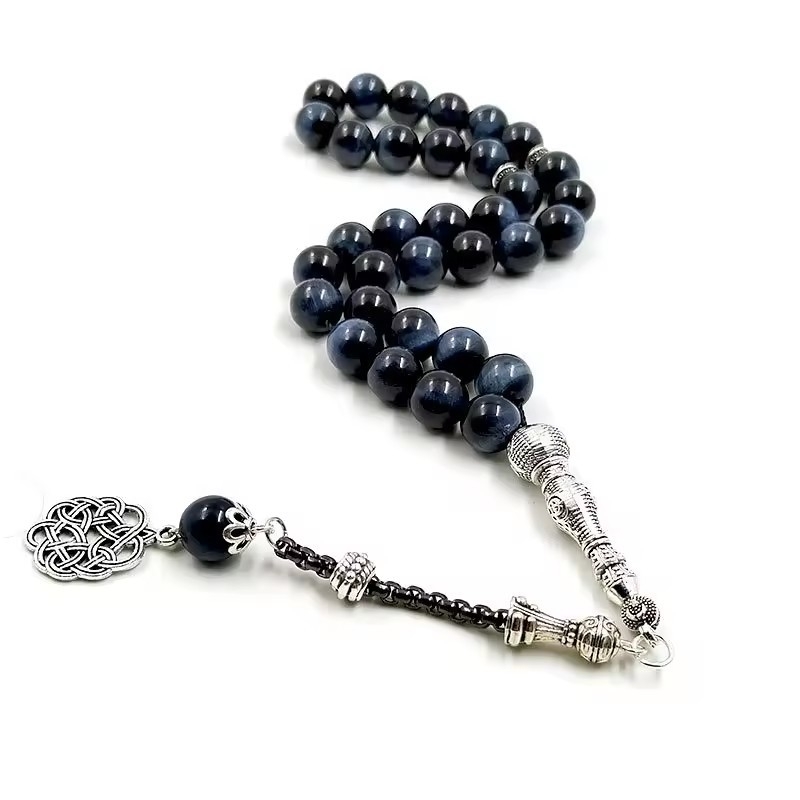 Браслет Tasbih, мюсюлмански молитвени мъниста, 33 агатовi мъниста, ръчна изработка, унисекс, геометричен дизайн
