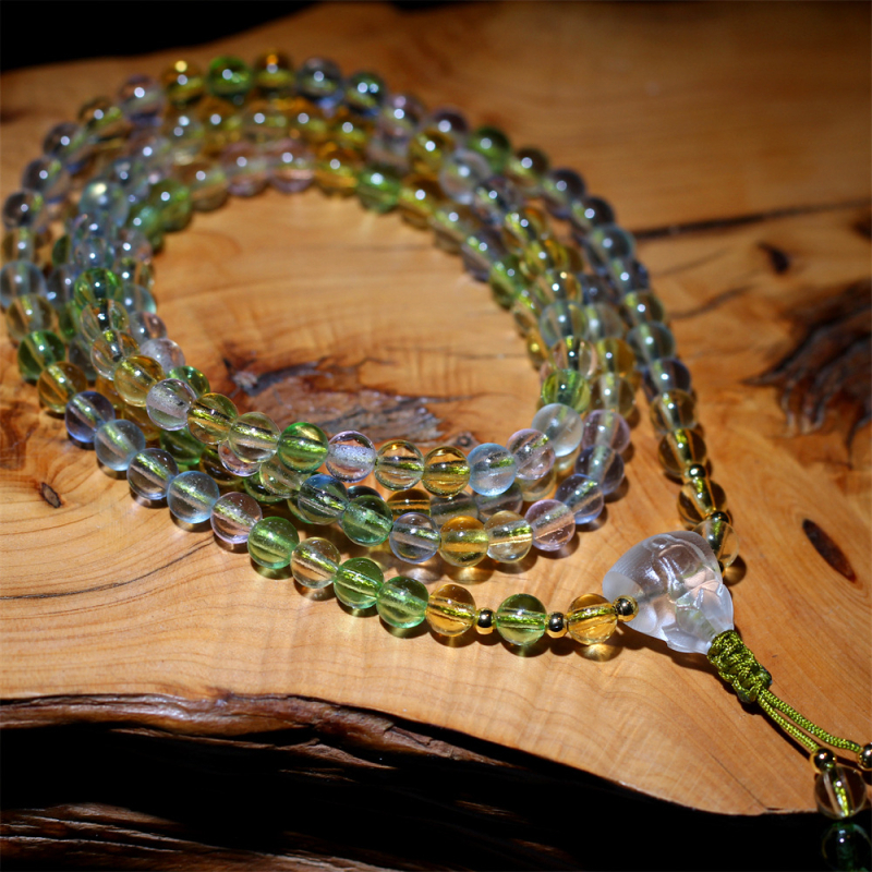 Гривна с Буда мъниста от стъклени глазури, етно стил, унисекс, марка Ancient glaze, изработка Ancient Law