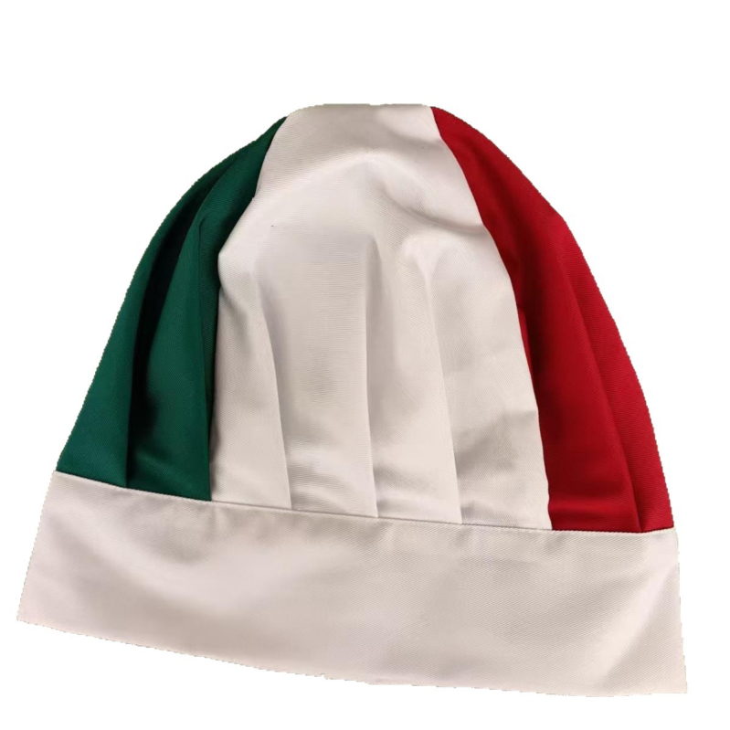 Šefcepure ar krāsu blokiem, universāla, plakanais augšdaļa, poliestera-kokvilnas maisījums, plata mala