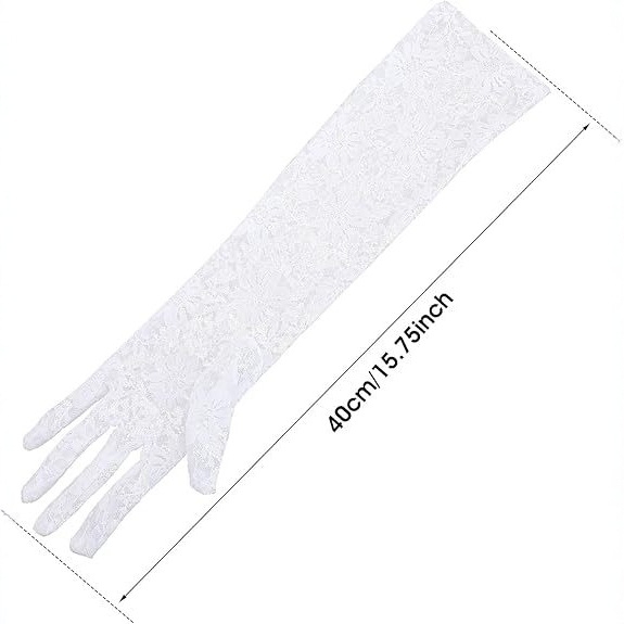 Hosszú csipkés kesztyűk, vintage háló stílus, elasztikus, menyasszonyi virágos kiegészítő, eredeti dizájn, 2025 tavasz