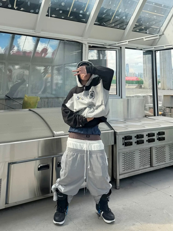 Панталони свободен крой, висока талия, хип-хоп стил, памучен терри плат 100% памук, есен 2025
