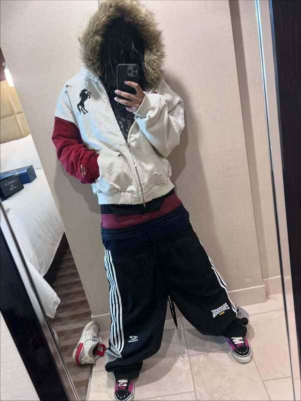 Панталони за спорт с хип-хоп стил, висока талия и свободен силует (терри плат, 100% памук; есен 2025; тегло 350 г)