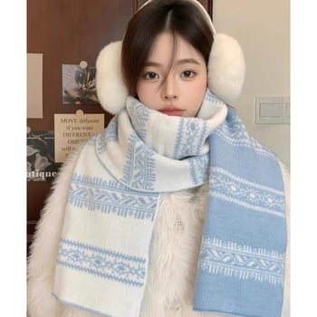 Женски вълнен шал Fair Isle, плетен, за зима, корейски стил, универсален, топъл