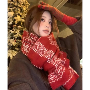 Женски вълнен шал Fair Isle, плетен, за зима, корейски стил, универсален, топъл