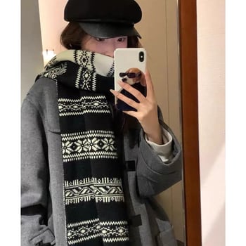 Женски вълнен шал Fair Isle, плетен, за зима, корейски стил, универсален, топъл