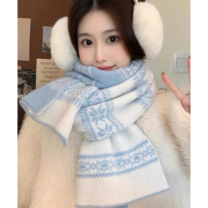 Женски вълнен шал Fair Isle, плетен, за зима, корейски стил, универсален, топъл
