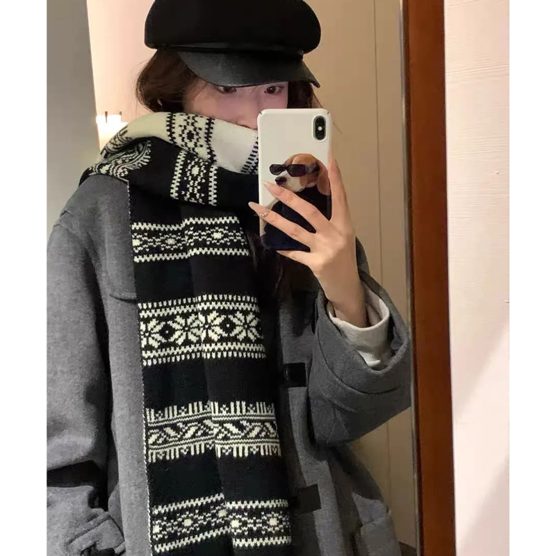 Женски вълнен шал Fair Isle, плетен, за зима, корейски стил, универсален, топъл