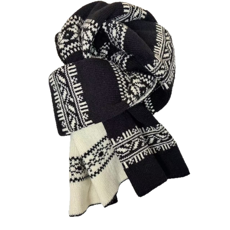 Женски вълнен шал Fair Isle, плетен, за зима, корейски стил, универсален, топъл