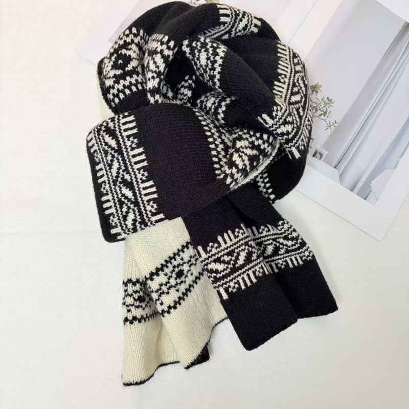 Женски вълнен шал Fair Isle, плетен, за зима, корейски стил, универсален, топъл