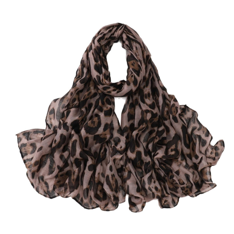 Дълъг шал с леопардов принт, полиестер, warp-knitted текстил, Spring 2025 лансиране, модерен градски стил