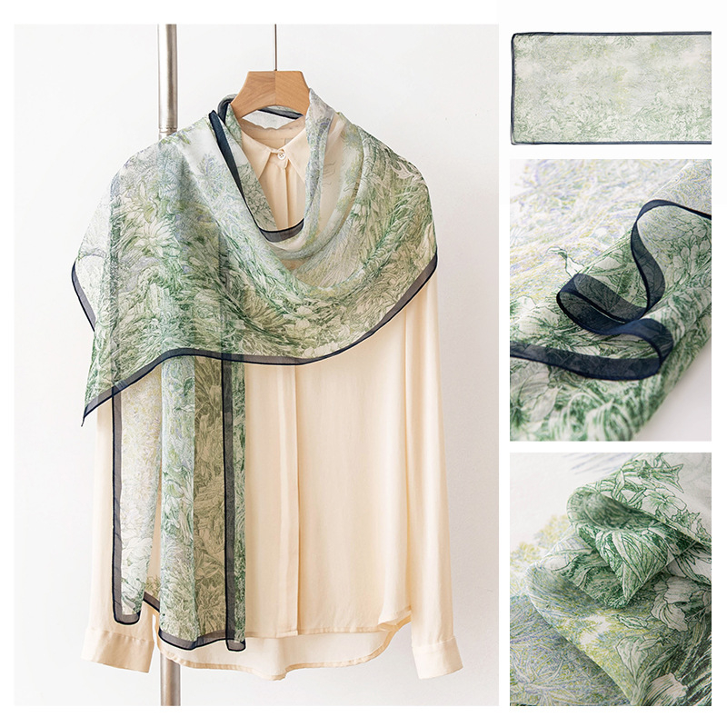 Шал от коприна Mulberry за жени, ръчно рисуван принт на звездно небе, средна дължина