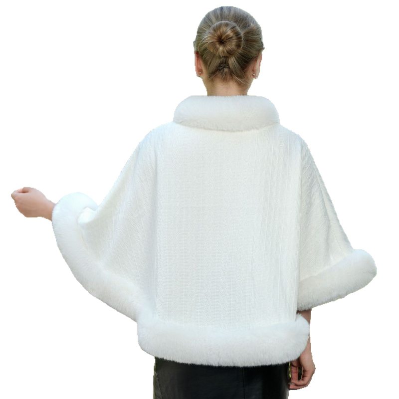 Pelerina-šal – pleteni materijal, krzno ovratnik, za jesen i zimu, elegantan etnički stil