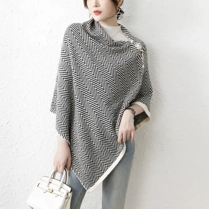 Γυναικείο φουλάρι λαιμού με κούμπωμα, διπλής χρήσης μανδύας-φουλάρι, ακρυλικό, ύφανση warp, ριγέ μοτίβο, κομψό στυλ