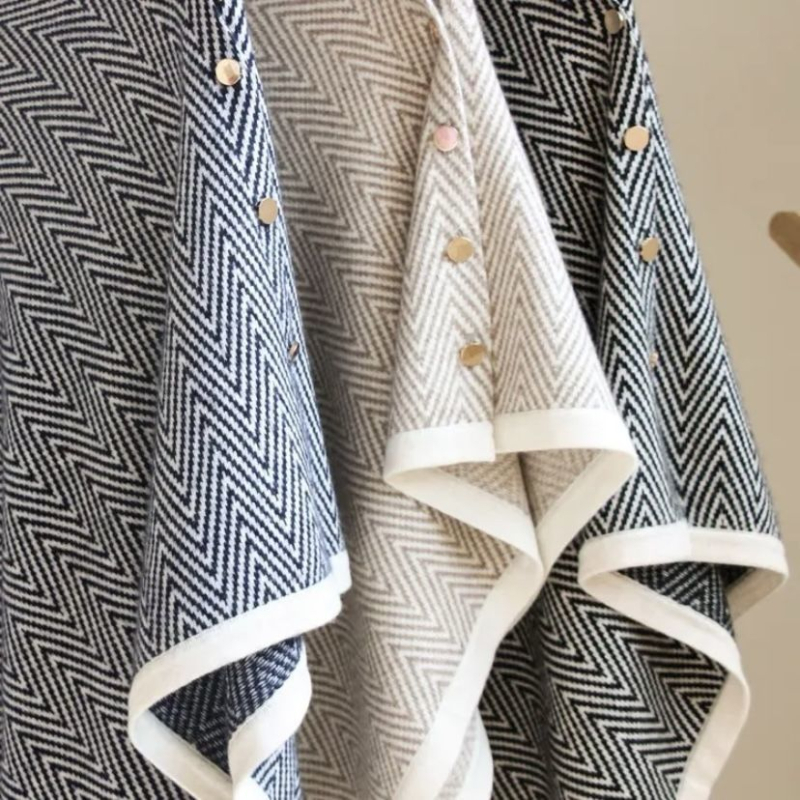 Γυναικείο φουλάρι λαιμού με κούμπωμα, διπλής χρήσης μανδύας-φουλάρι, ακρυλικό, ύφανση warp, ριγέ μοτίβο, κομψό στυλ