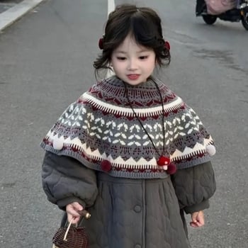 Korea-stiilis kapuutsiga beebemantel | kudutud geomeetrilise Fair Isle mustriga, hoiab sooja, unisus, 100 cm laius, talv-kevad-sügis