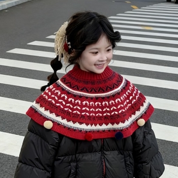Korea-stiilis kapuutsiga beebemantel | kudutud geomeetrilise Fair Isle mustriga, hoiab sooja, unisus, 100 cm laius, talv-kevad-sügis