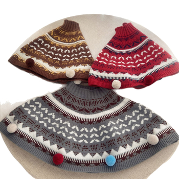 Korea-stiilis kapuutsiga beebemantel | kudutud geomeetrilise Fair Isle mustriga, hoiab sooja, unisus, 100 cm laius, talv-kevad-sügis