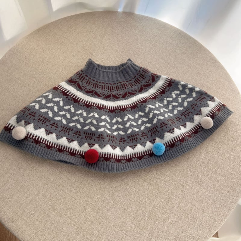 Korea-stiilis kapuutsiga beebemantel | kudutud geomeetrilise Fair Isle mustriga, hoiab sooja, unisus, 100 cm laius, talv-kevad-sügis