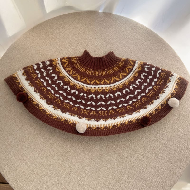 Korea-stiilis kapuutsiga beebemantel | kudutud geomeetrilise Fair Isle mustriga, hoiab sooja, unisus, 100 cm laius, talv-kevad-sügis