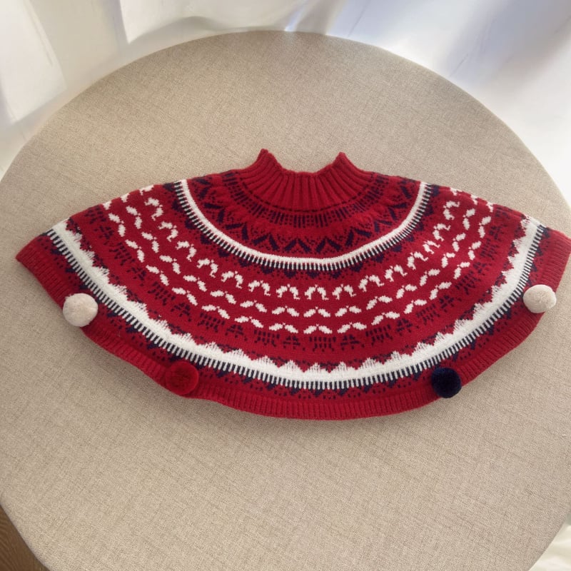 Korea-stiilis kapuutsiga beebemantel | kudutud geomeetrilise Fair Isle mustriga, hoiab sooja, unisus, 100 cm laius, talv-kevad-sügis