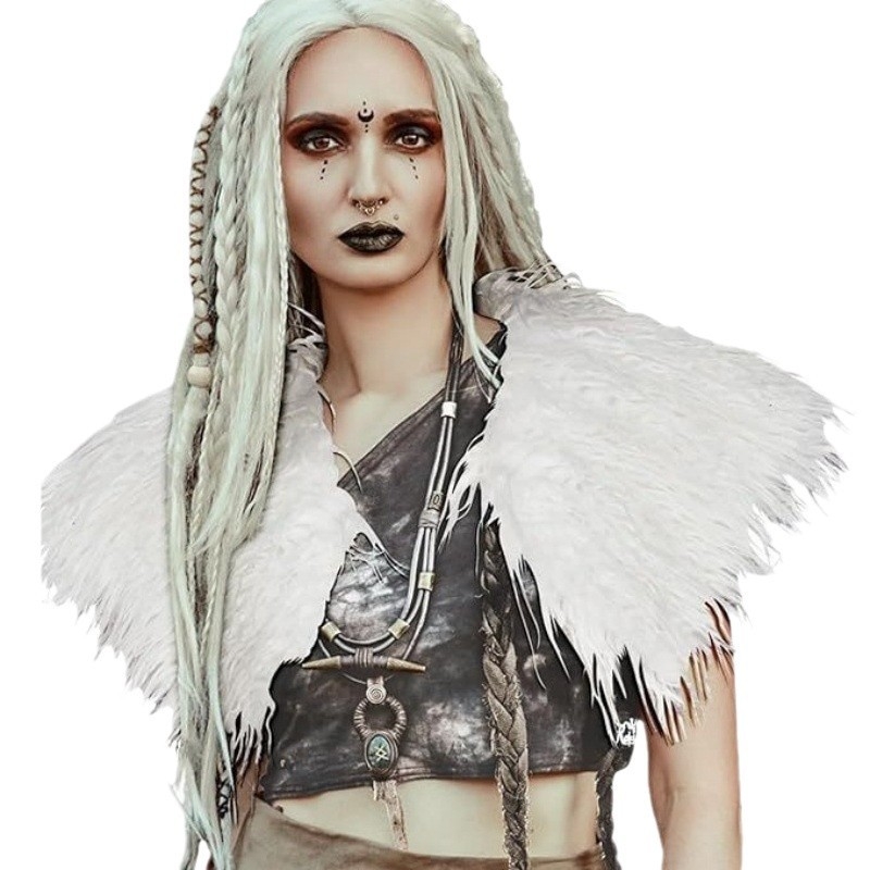 Vikinška kraljica: šal s lažnim krznim ovratnikom za Halloween cosplay — akril/lažno krzno, neutralno, zima/jesen, jednobojni uzorak, ukrasni dodatak