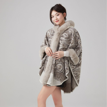 Cardigan stil šalna kapuljača vanjski kaput, jacquard tkanina, warp-knit poliester, jesen-zima