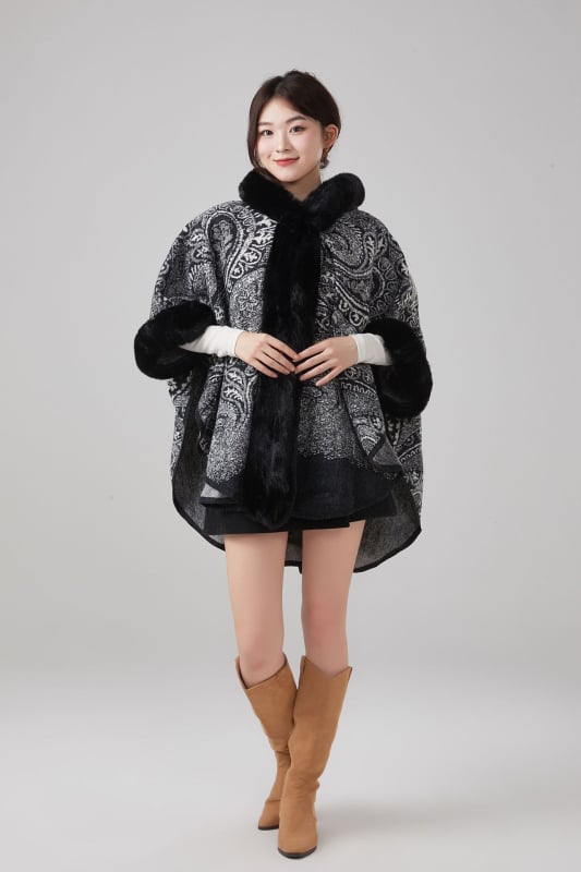 Cardigan stil šalna kapuljača vanjski kaput, jacquard tkanina, warp-knit poliester, jesen-zima