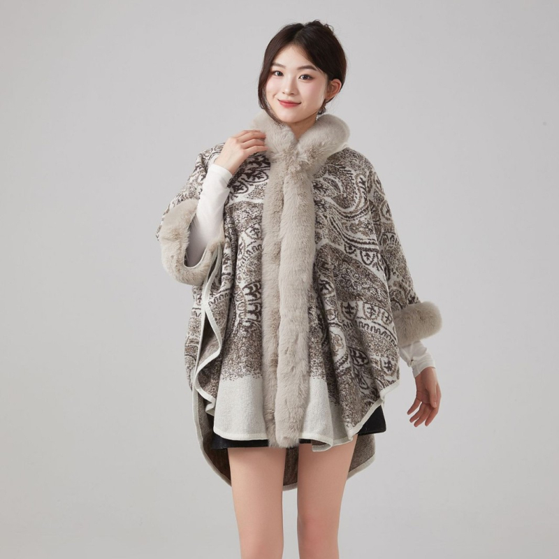 Cardigan stil šalna kapuljača vanjski kaput, jacquard tkanina, warp-knit poliester, jesen-zima