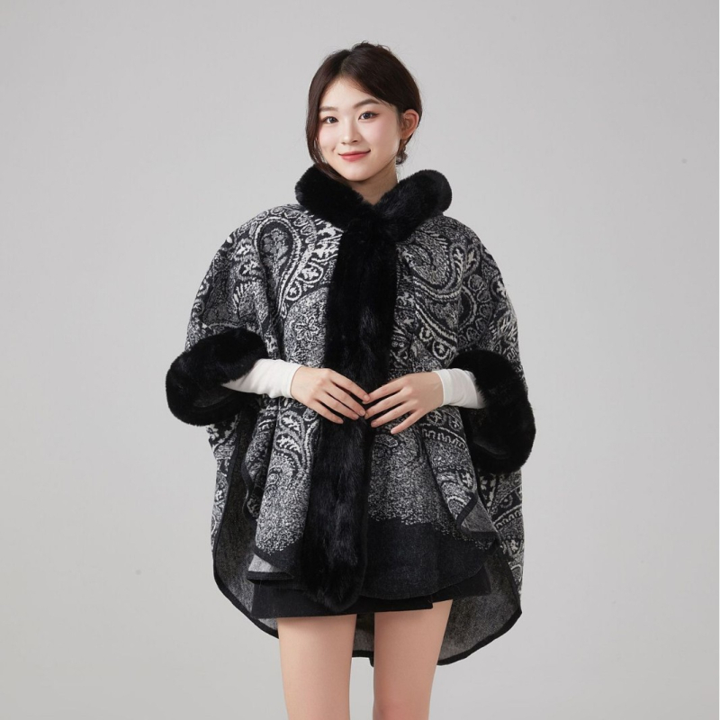 Cardigan stil šalna kapuljača vanjski kaput, jacquard tkanina, warp-knit poliester, jesen-zima