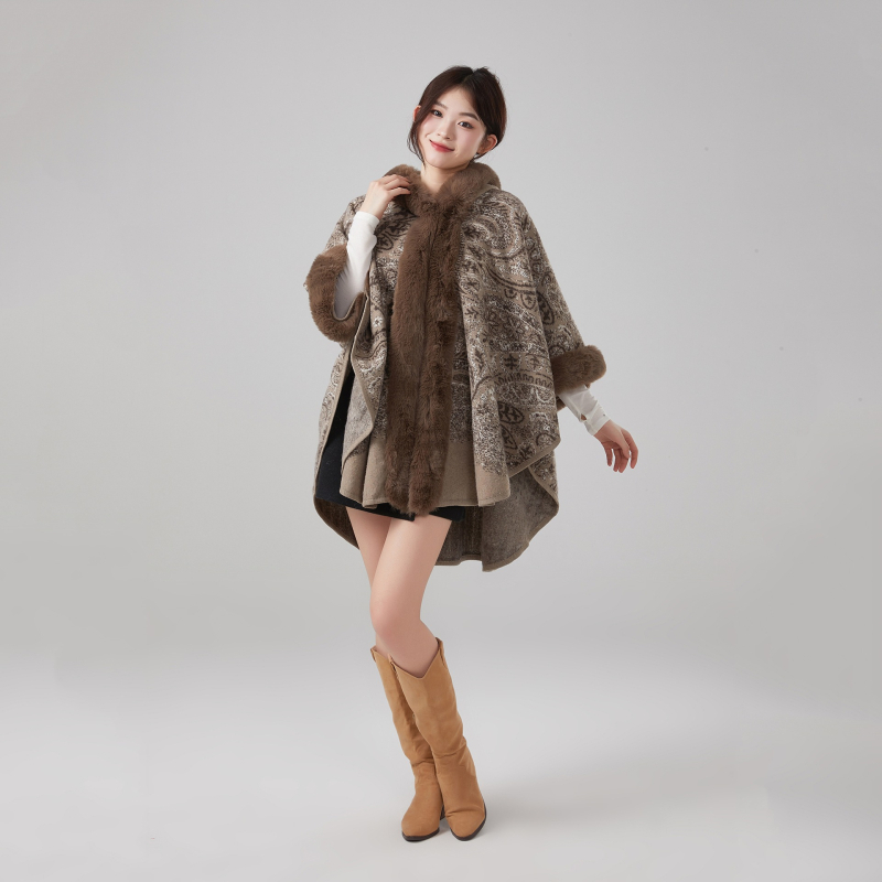 Cardigan stil šalna kapuljača vanjski kaput, jacquard tkanina, warp-knit poliester, jesen-zima