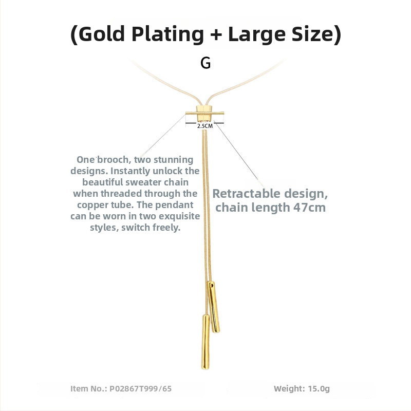 Pikk kaelakee vasest sulamiga, geomeetriline ahel, naiste moe stiil, sügis 2025