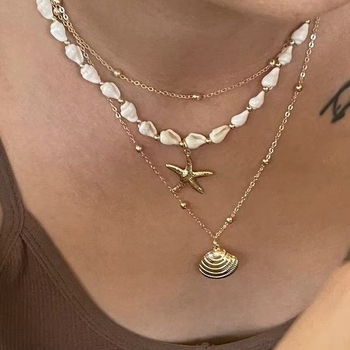 Hosszú nyaklánc állat alakú kagyló medállal, vintage, uniszex, ötvözet, elektroplakált