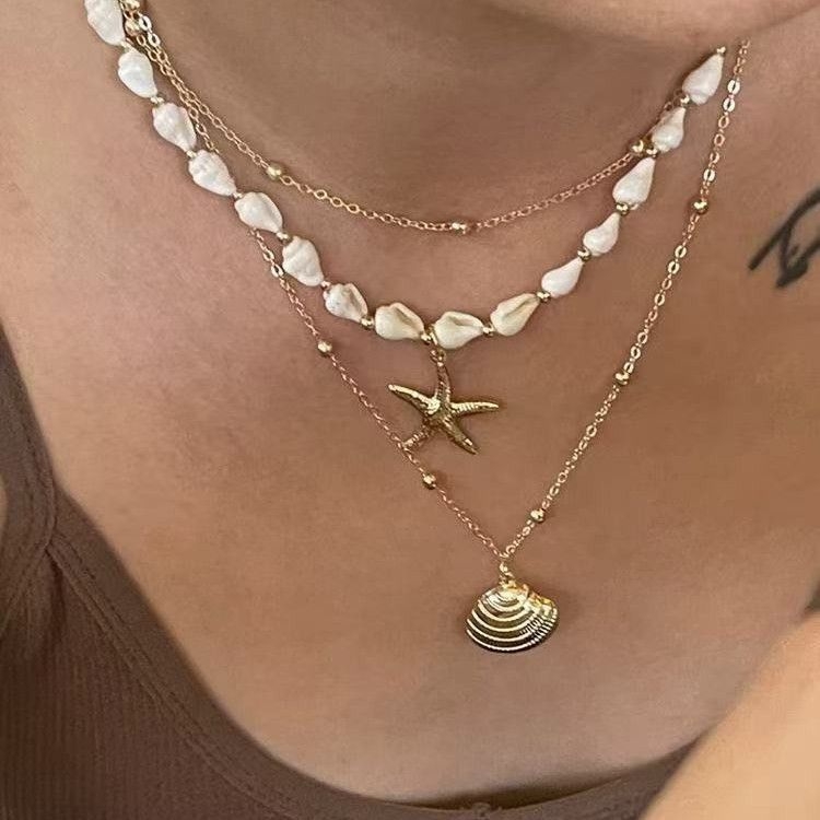 Hosszú nyaklánc állat alakú kagyló medállal, vintage, uniszex, ötvözet, elektroplakált