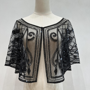 Женски триъгълен шал за външно облекло със пайети и мъниста, полиестер, всички сезони, устойчив на прах