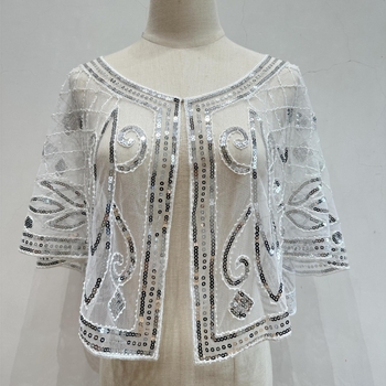 Женски триъгълен шал за външно облекло със пайети и мъниста, полиестер, всички сезони, устойчив на прах