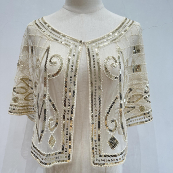 Женски триъгълен шал за външно облекло със пайети и мъниста, полиестер, всички сезони, устойчив на прах