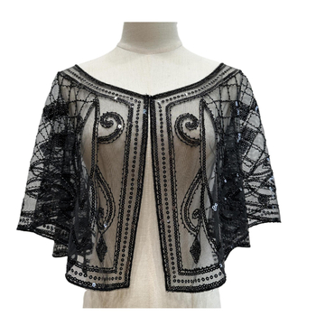 Женски триъгълен шал за външно облекло със пайети и мъниста, полиестер, всички сезони, устойчив на прах