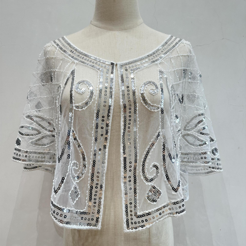 Женски триъгълен шал за външно облекло със пайети и мъниста, полиестер, всички сезони, устойчив на прах