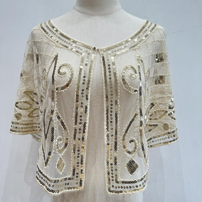 Женски триъгълен шал за външно облекло със пайети и мъниста, полиестер, всички сезони, устойчив на прах